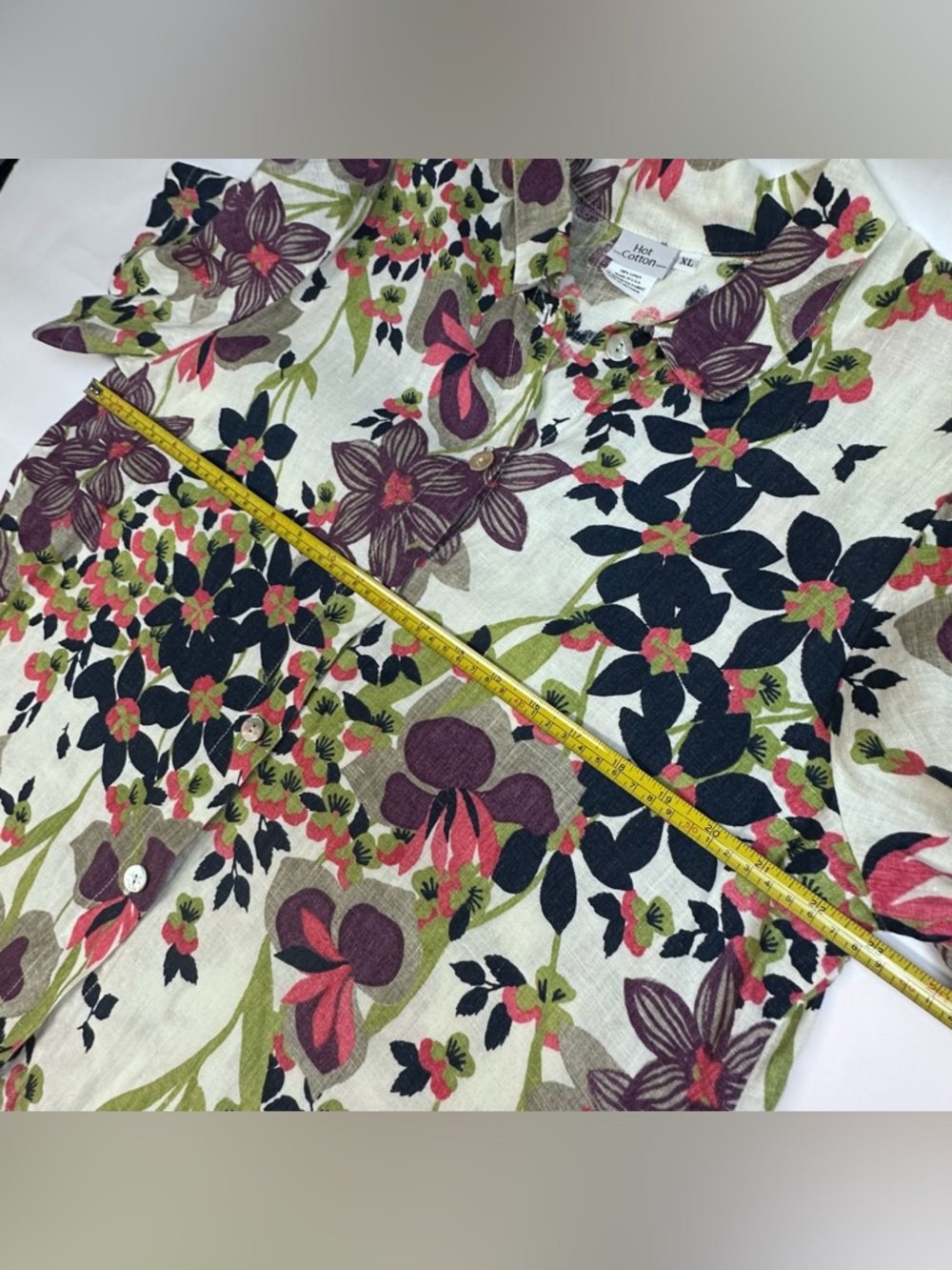 Hot Cotton 100% Linen Ivory Floral Print Button Down Top XL - Picture 5 of 8